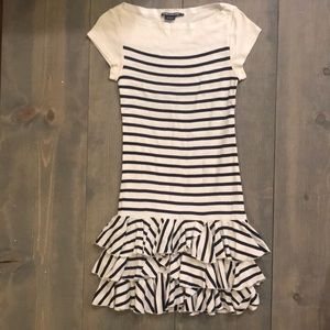 Navy Striped ruffle hem dress!